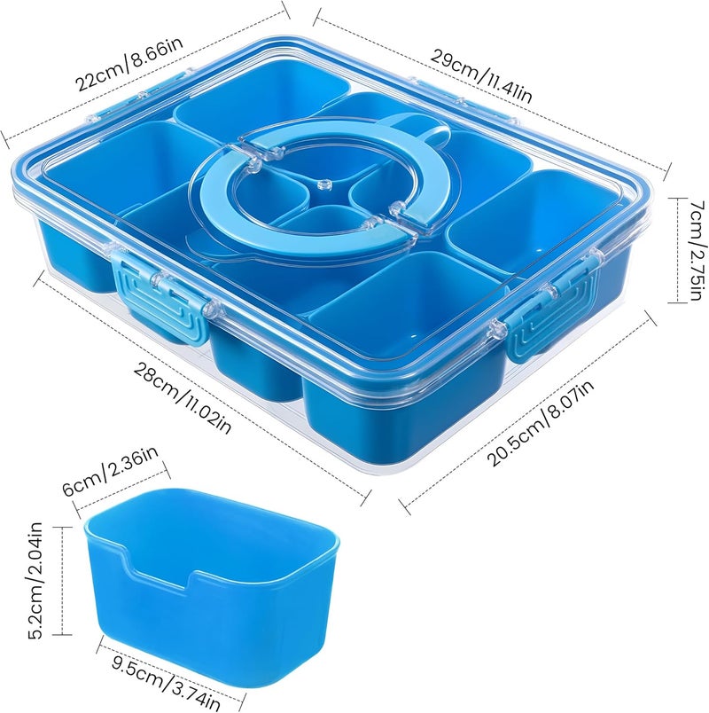 Dingerjar Divided Serving Tray with Lid and Handle - Snackle Box Charcuterie Container for Portable Snack Platters Organizer for Candy, Fruits, Nuts, Snacks - Perfect for Party, Entertaining, Cerulean - Image 2